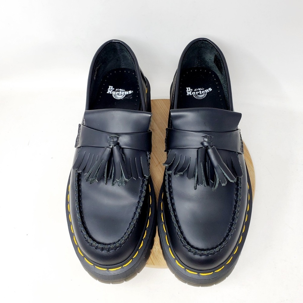 Dr. Martens Black Leather Platform Tassel Loafers with Yellow Stitch - Picture 4 of 14